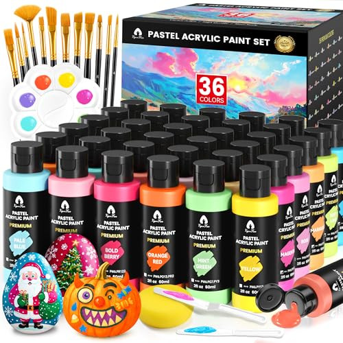 52 Pcs Pastel Acrylic Paint Set 36 Colors (2oz/60ml)