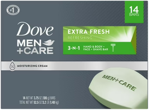 Dove Men+Care Body and Face Bar Soap, Extra Fresh, 3.75 oz., 14 ct. Deal
