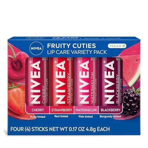 (Prime Deal) NIVEA Lip Care Fruity Tinted Lip Balm Variety Pack 4-Pack Deal