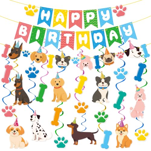 Dog Birthday Decorations Pre-Strung Birthday Banner Hanging Swirl Deal