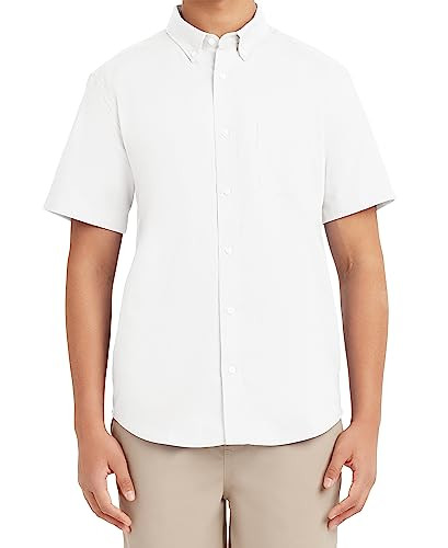 Nautica Men's Short Sleeve White Performance School Uniform Oxford Button-Down