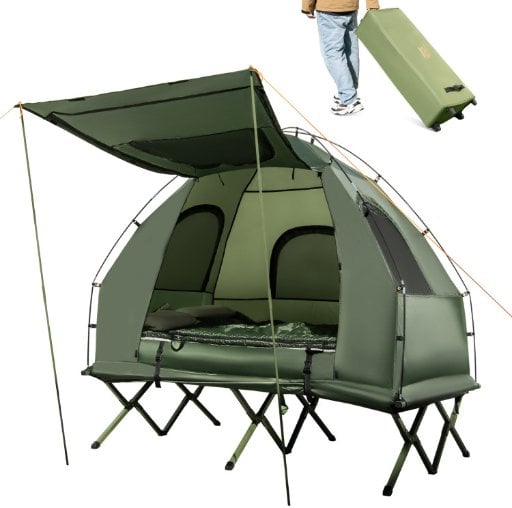 Costway 2 Person Foldable Outdoor Camping Tent Cot with Air Mattress and Sleeping Bag