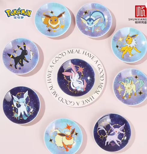 SHUNXIANG Pokémon Eevee Series Ceramic Plate Set 9Pcs