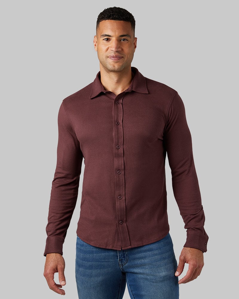 32 Degrees Men's Soft Stretch Knit Long Sleeve Button-Up in Solid
