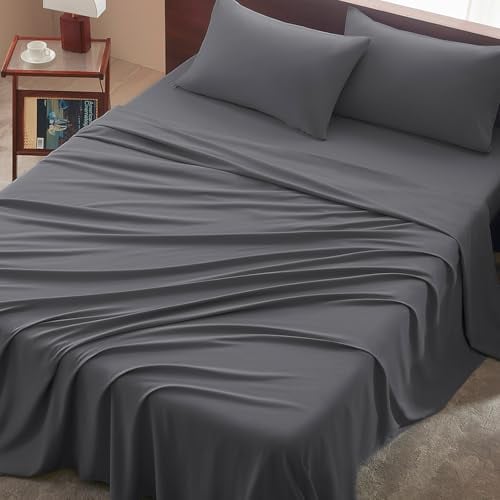 USXIBEI Oeko-Tex Certified Brushed Microfiber 4-Piece Sheet Set Queen Dark Grey Deal