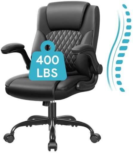 CoolHut Adjustable Leather ExecutiveWide Seat Office Chair (Black), 400Lbs.