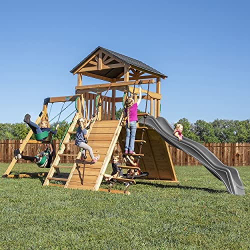 Backyard Discovery Endeavor Cedar Wood Swing Set with Wave Slide