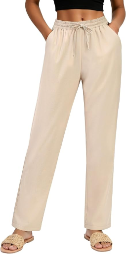High Waist Straight Leg Linen Pants with Pockets Deal
