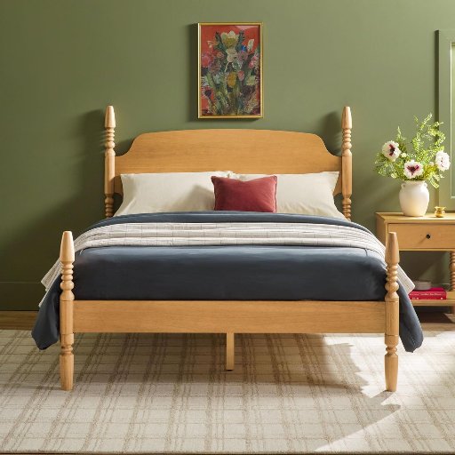 Walker Edison EZ Assembly Traditional Wood Spindle Post Bed, Queen Size, Natural