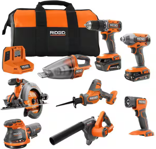 RIDGID 18V Cordless 8-Tool Combo Kit with 2Ah MAX Output Battery, 4Ah MAX Output Battery Deal