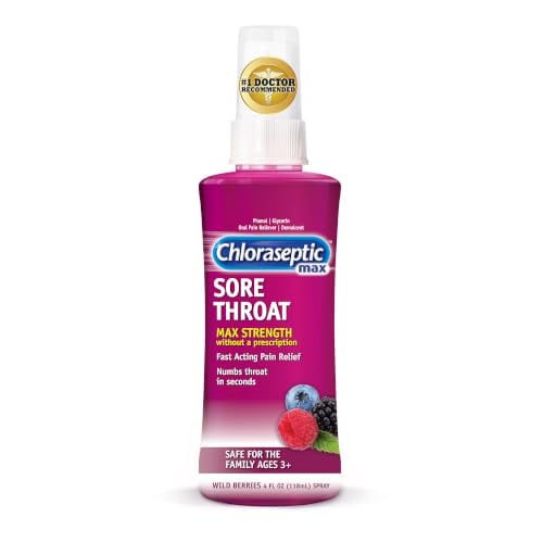 Chloraseptic Max Strength Sore Throat Spray, Sugar-Free Wild Berry, 4 Fl Oz