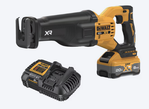 DEWALT XR 20V Brushless Cordless Reciprocating Saw with TWO 8.0 Powerpack batteries