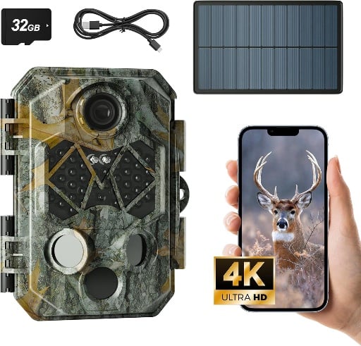 Solar Trail Camera WiFi with 10000mAh Rechargeable Battery Pack 4K 64MP