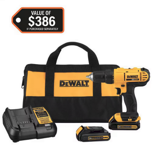 DEWALT 20V MAX Cordless 1/2 in. Drill/Driver with (2) 20V 1.3Ah Batteries Deal