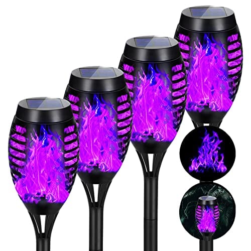 Purple Halloween Solar Lights Outdoor with Flickering Flame 4-Pack