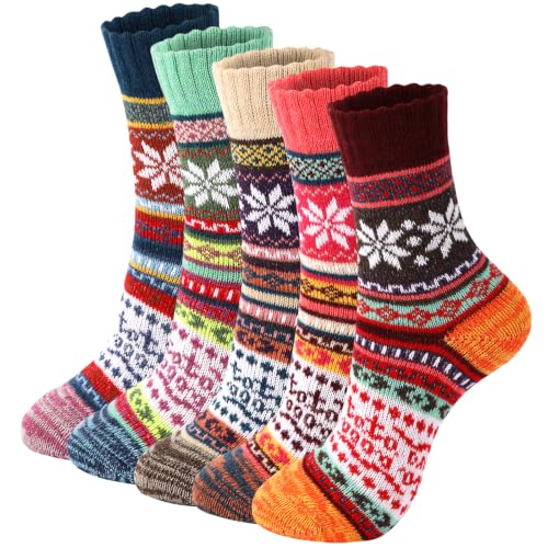 Trifabricy Women's Wool Crew Hiking Socks 5-Pack