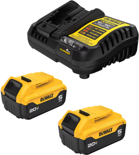 DEWALT 20-Volt 2-Pack 5Ah Lithium-ion Battery and Charger with 2 Bonus Tools Deal