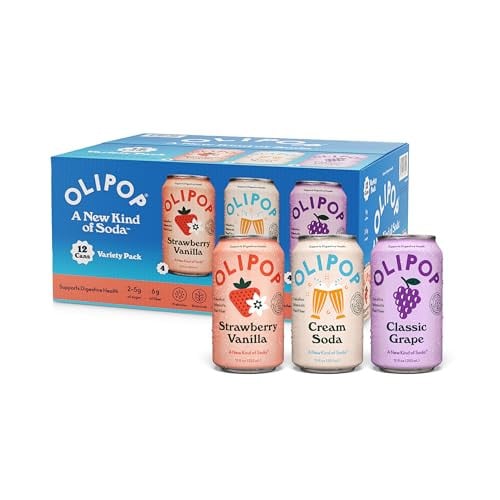 OLIPOP Prebiotic Soda Pop, 3 Flavor Variety Pack, 12oz (12-Cans)