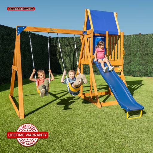 Sportspower North Peak Wooden Swing Set with 6ft Slide