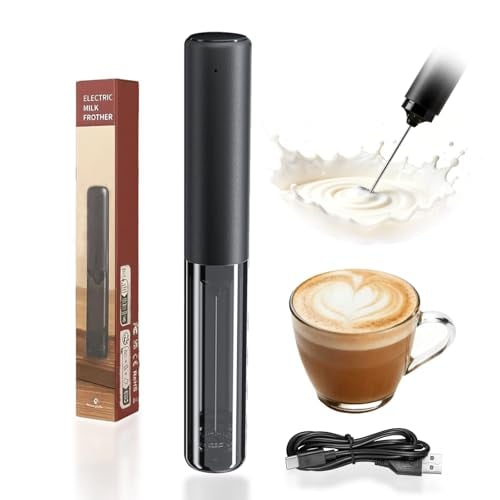 Rechargeable Electric Milk Frother with Cover, Black