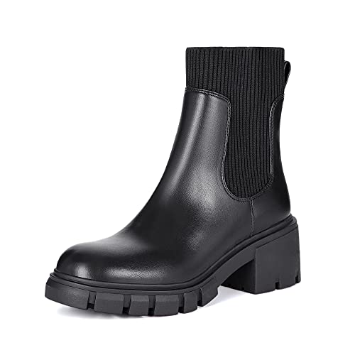 Athlefit Women's Chunky Platform Black Fall Chelsea Ankle Boots Deal