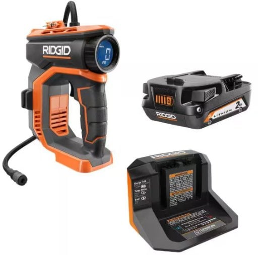 Rigid 18V Cordless Portable Inflator Kit with 2.0 Ah Battery and Charger