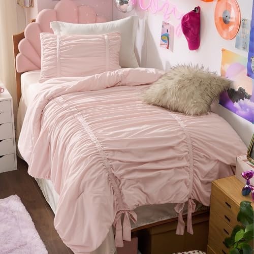 Bedsure Girls' Bow Trim Crystal Pink Comforter Set (Twin Size) Deal