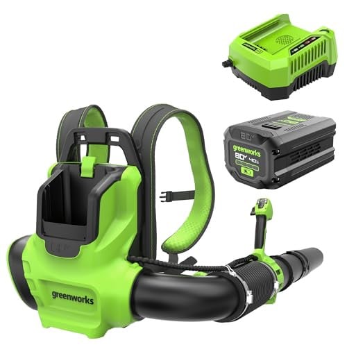Greenworks 80V 750 CFM / 180 MPH Brushless Backpack Leaf Blower with 4.0Ah Battery and Charger