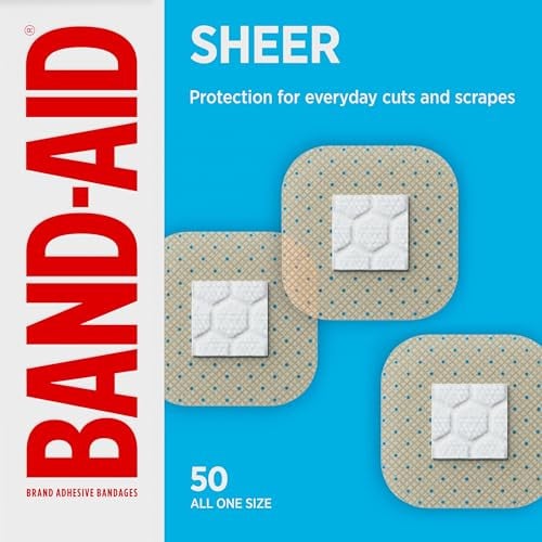 BAND-AID Brand Sheer Spots Adhesive Small Square Bandages, 50 Count