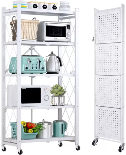 COOKCOK 5-Tier Metal Storage Shelving Unit, 27.9"x13.4"x62.5", Foldable with Wheels Deal