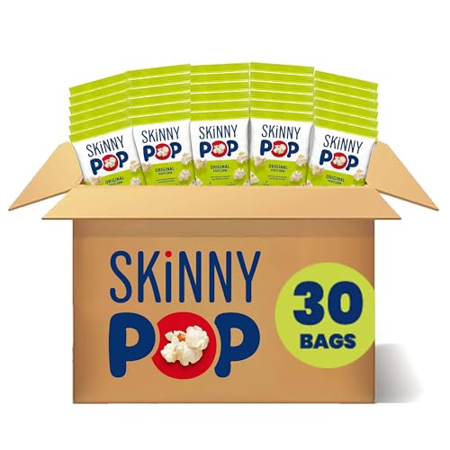 SkinnyPop Popcorn, Original, Whole Grain, Dairy-Free Snack, 0.65oz Bags (30ct)