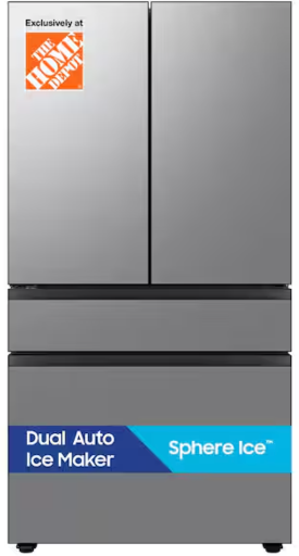 Bespoke 36 in. 29 cu. ft. Standard Depth 4-Door French Door Refrigerator with Sphere Ice in Stainless Steel Deal