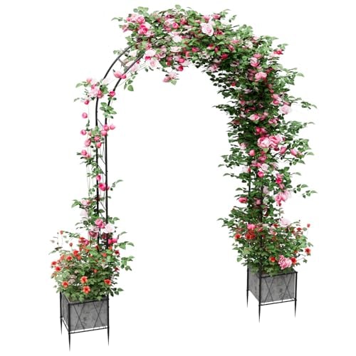 8.2' OYEAL Metal Garden Arch Arbor Trellis w/ Planter Boxes Deal