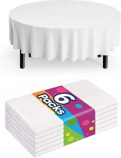 Pureegg Plastic Table Cloth Disposable 6 Pack, 84” Round