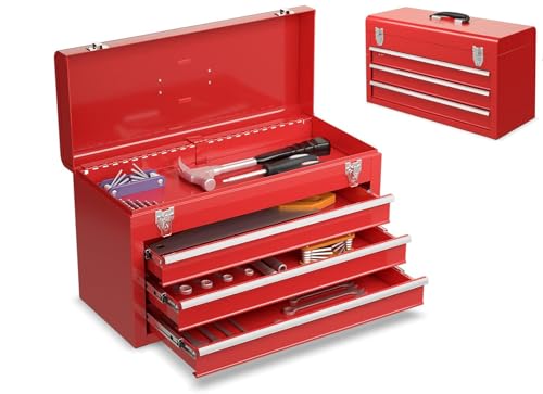 Goplus Portable 20.5" 3-Drawer Metal Tool Chest Box