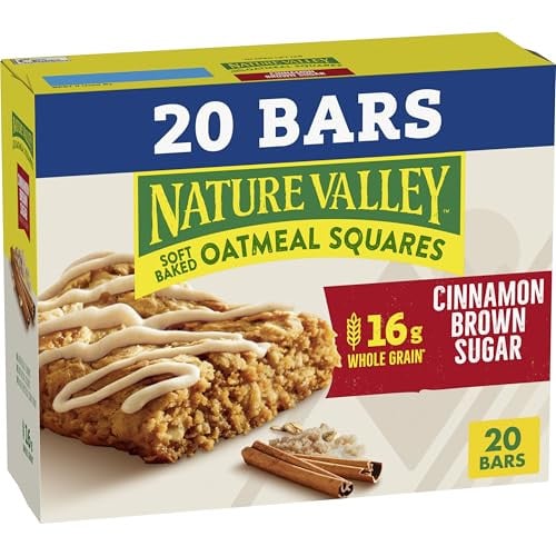(Prime Deal) Nature Valley Soft Baked Oatmeal Squares, Cinnamon Brown Sugar, 20 Bars