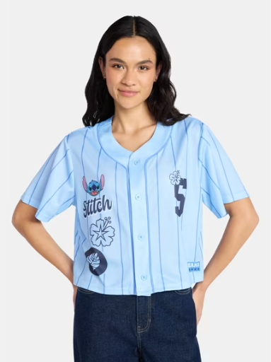 Women’s Graphic Cropped Baseball Jersey Top: Stitch Deal