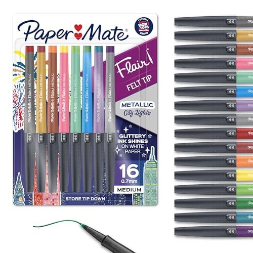 Paper Mate Flair Metallic Felt Tip Pens 16-Count