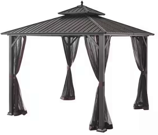 Hampton Bay 10 ft. x 10 ft. Holden Outdoor Patio Black Hard Top Galvanized Steel Gazebo