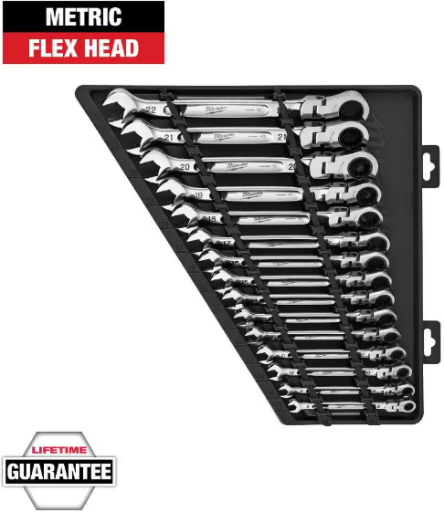 Milwaukee 15-Piece Metric Flex-Head Ratcheting Combination Wrench Set Deal