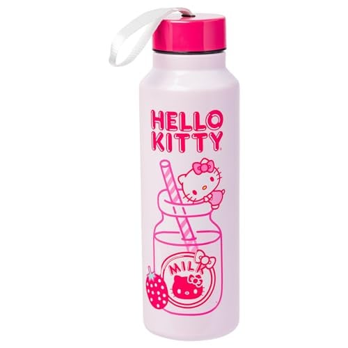Silver Buffalo Hello Kitty Kawaii Strawberry Milk Stainless Steel Water Bottle with Strap, 27 Ounces Deal
