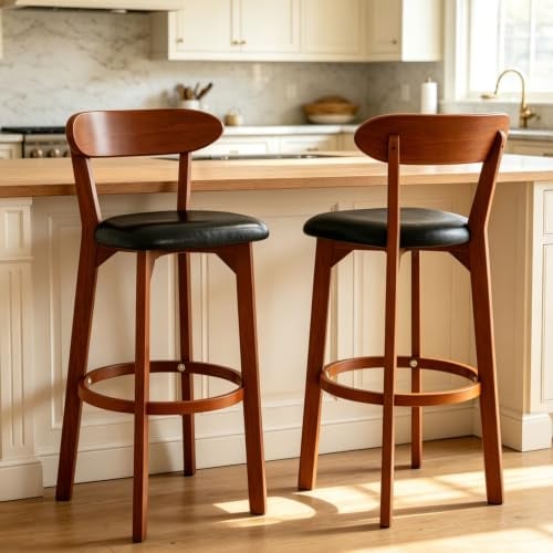 Costway 30.5" Rubber Wood Cushioned Bar Stools (Set of 2) Deal