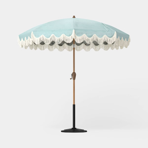 7.5' Fringed Dome Outdoor Patio Umbrella - Blue Deal