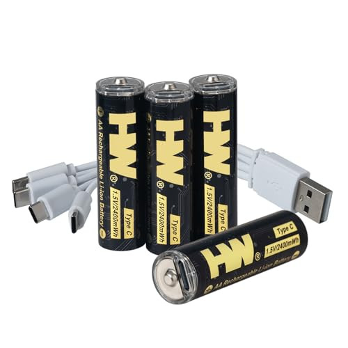 HW USB Rechargeable AA Batteries 4-Pack w/ Type C Charger Cable