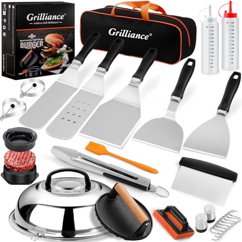 Grilliance 27pcs Griddle Accessories Kit for Blackstone Enlarged Spatula Gift Set with Basting Cover, Burger Press Patty Maker