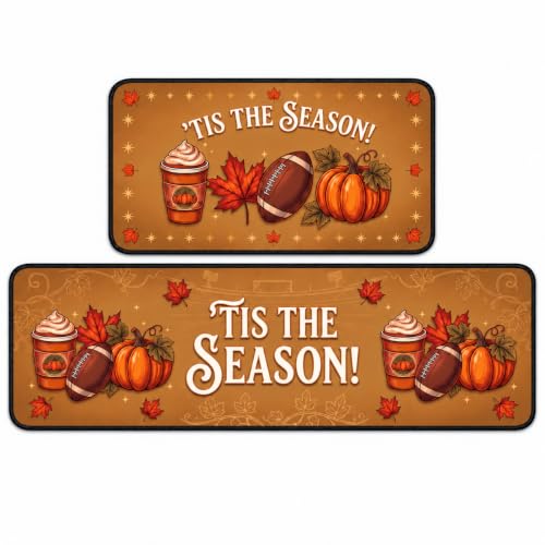 Fall Football Kitchen Mats Non Slip Thanksgiving Decor Rugs Set of 2