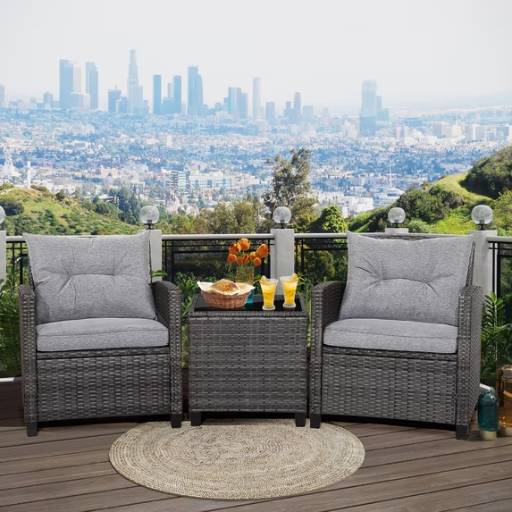 Gymax 3PCS Patio Rattan Sofa Set with Glass Tabletop Deal