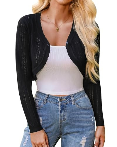 Women's Long Sleeve Cropped Cardigan Open Front Shrugs