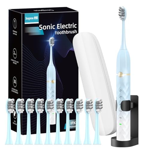 Seapeoa Rechargeable Electric Toothbrush w/ 10 Brush Heads & Travel Case Deal