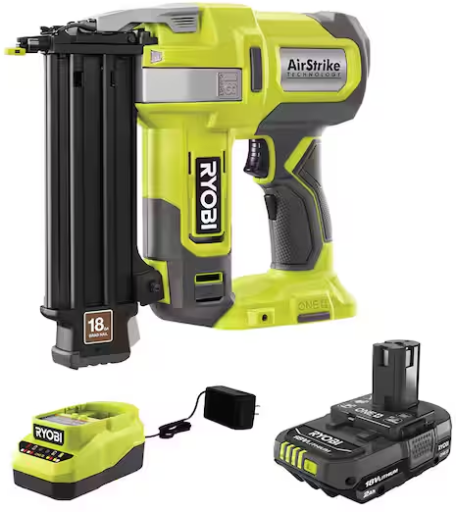 RYOBI ONE+ 18V 18-Gauge Cordless AirStrike Brad Nailer Kit with 2.0 Ah Battery and Charger